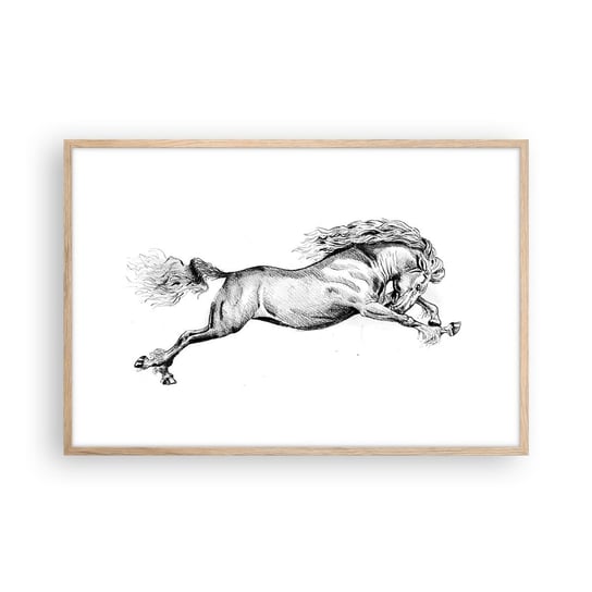 Obraz - Plakat - Zatrzymany w galopie - 91x61cm - Koń Zwierzęta Grafika - Foto Plakaty na ścianę w ramie jasny dąb - Plakat do Salonu Sypialni ARTTOR ARTTOR