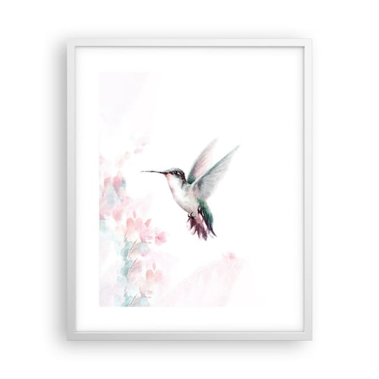 Obraz - Plakat - Zatrzymany w trzepocie - 40x50cm - Koliber Ptak Sztuka - Foto Plakaty w ramie koloru białego do Salonu Sypialni ARTTOR ARTTOR
