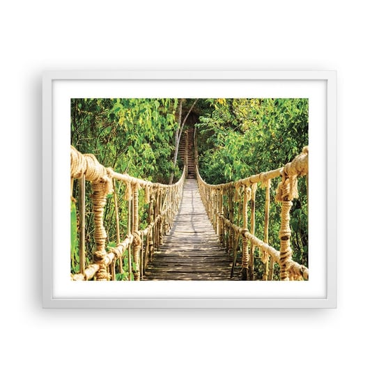 Obraz - Plakat - Zawieszony w zieleni - 50x40cm - Dżungla Most Linowy Natura - Foto Plakaty w ramie koloru białego do Salonu Sypialni ARTTOR ARTTOR