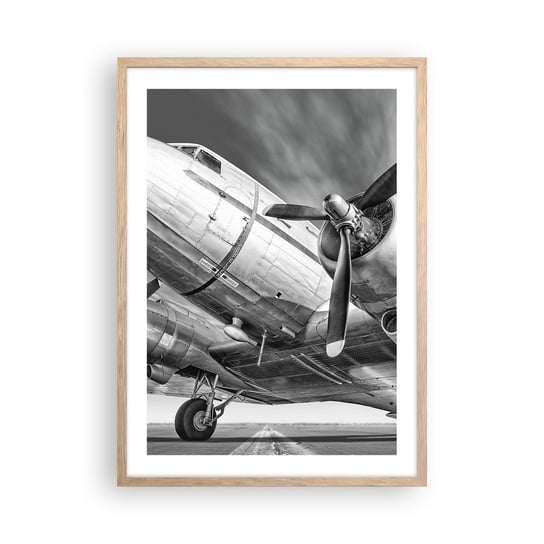 Obraz - Plakat - Zawsze gotowy do lotu - 50x70cm - Samolot Retro Lotnictwo - Nowoczesny modny obraz Plakat rama jasny dąb ARTTOR ARTTOR