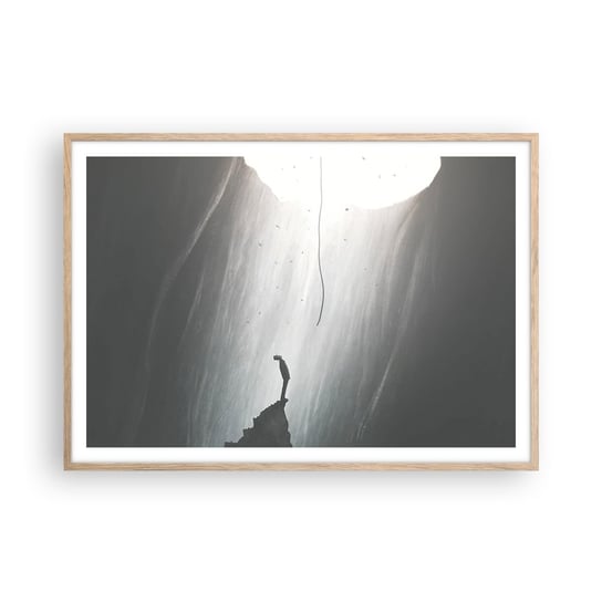 Obraz - Plakat - Zawsze jest jakieś wyjście - 100x70cm - Jaskinia Człowiek Wspinaczka - Foto Plakaty w ramie koloru jasny dąb do Salonu Sypialni ARTTOR ARTTOR