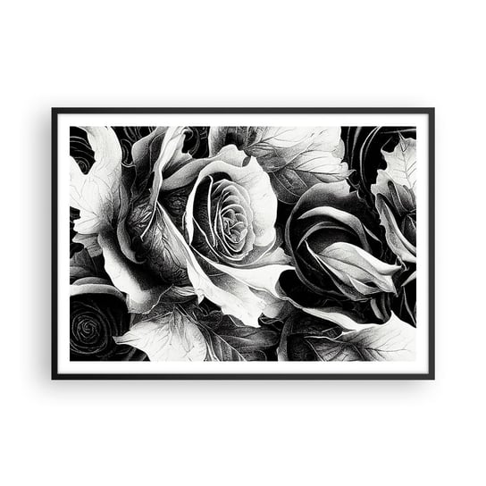 Obraz - Plakat - Zawsze królowa - 100x70cm - Kwiaty Róże Czarno-Biały - Foto Plakaty w ramie koloru czarnego do Salonu Sypialni ARTTOR ARTTOR