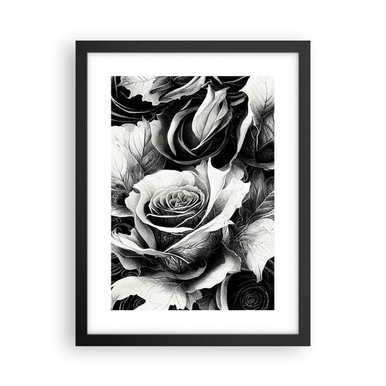 Obraz - Plakat - Zawsze królowa - 30x40cm - Kwiaty Róże Czarno-Biały - Foto Plakaty na ścianę w czarnej ramie - Plakat do Salonu Sypialni ARTTOR ARTTOR