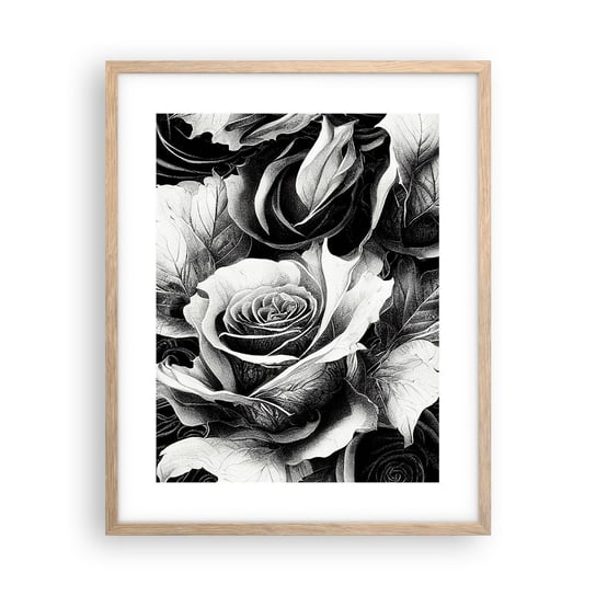 Obraz - Plakat - Zawsze królowa - 40x50cm - Kwiaty Róże Czarno-Biały - Foto Plakaty w ramie koloru jasny dąb do Salonu Sypialni ARTTOR ARTTOR