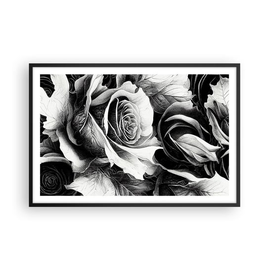 Obraz - Plakat - Zawsze królowa - 91x61cm - Kwiaty Róże Czarno-Biały - Foto Plakaty na ścianę w czarnej ramie - Plakat do Salonu Sypialni ARTTOR ARTTOR