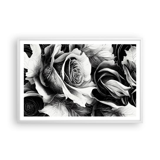 Obraz - Plakat - Zawsze królowa - 91x61cm - Kwiaty Róże Czarno-Biały - Foto Plakaty na ścianę w ramie białej - Plakat do Salonu Sypialni ARTTOR ARTTOR