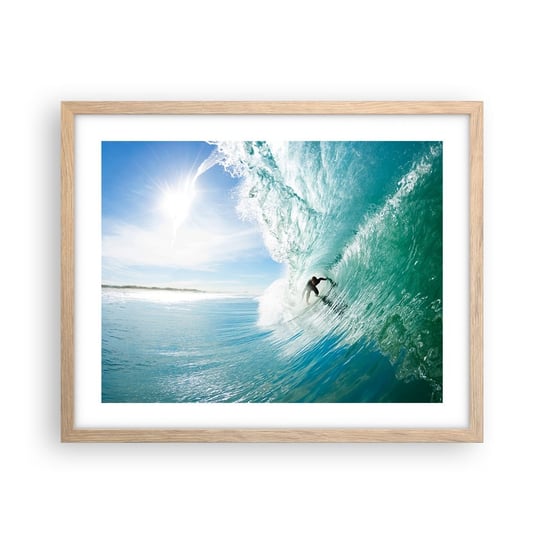 Obraz - Plakat - Zawsze na fali - 50x40cm - Krajobraz Ocean Surfer - Foto Plakaty w ramie koloru jasny dąb do Salonu Sypialni ARTTOR ARTTOR