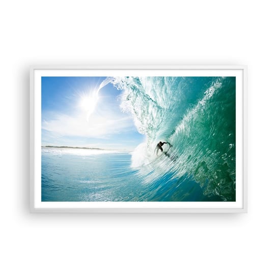 Obraz - Plakat - Zawsze na fali - 91x61cm - Krajobraz Ocean Surfer - Foto Plakaty na ścianę w ramie białej - Plakat do Salonu Sypialni ARTTOR ARTTOR
