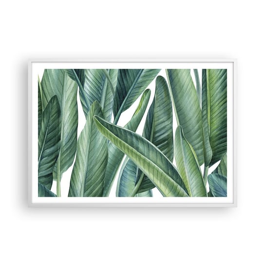 Obraz - Plakat - Zieleń sama w sobie - 100x70cm - Zielone Liście Roślina Tropikalna Natura - Foto Plakaty w ramie koloru białego do Salonu Sypialni ARTTOR ARTTOR