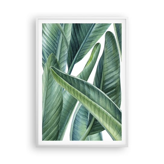 Obraz - Plakat - Zieleń sama w sobie - 70x100cm - Zielone Liście Roślina Tropikalna Natura - Foto Plakaty w ramie koloru białego do Salonu Sypialni ARTTOR ARTTOR