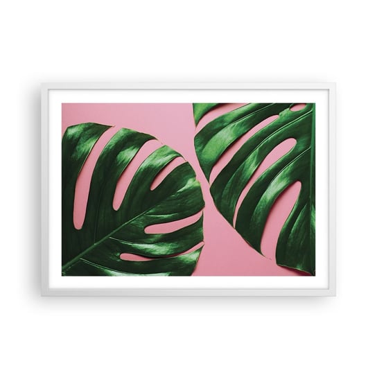 Obraz - Plakat - Zielone rendez-vous - 70x50cm - Monstera Zielony Liść Roślina Egzotyczna - Nowoczesny modny obraz Plakat rama biała ARTTOR ARTTOR