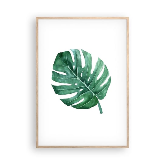 Obraz - Plakat - Zielony koncept - 70x100cm - Monstera Liść Boho - Foto Plakaty w ramie koloru jasny dąb do Salonu Sypialni ARTTOR ARTTOR