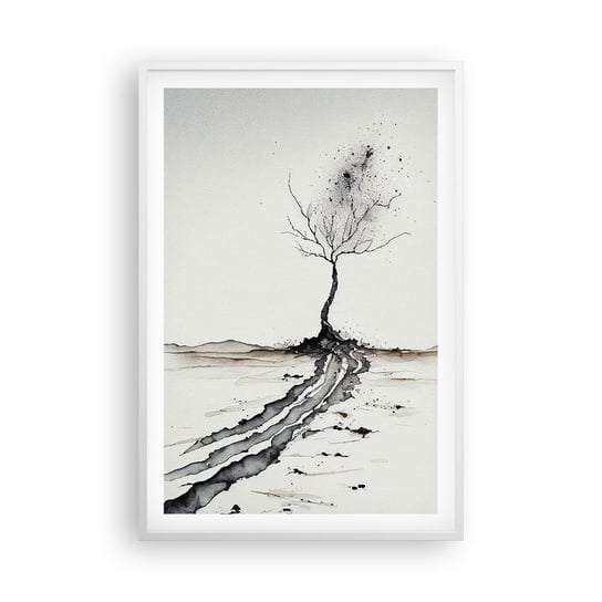 Obraz - Plakat - Zimowa melancholia - 61x91cm - Samotne Drzewo Minimalizm - Foto Plakaty na ścianę w ramie białej - Plakat do Salonu Sypialni ARTTOR ARTTOR