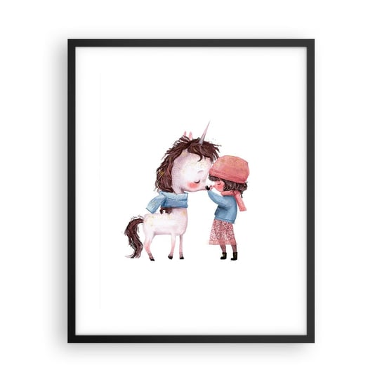 Obraz - Plakat - Zimowa opowieść - 40x50cm - Dla Dzieci Jednorożec Dziewczynka - Foto Plakaty w ramie koloru czarnego do Salonu Sypialni ARTTOR ARTTOR