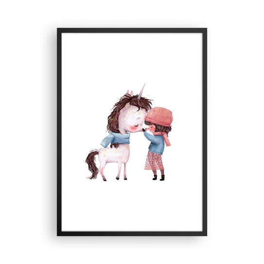Obraz - Plakat - Zimowa opowieść - 50x70cm - Dla Dzieci Jednorożec Dziewczynka - Nowoczesny modny obraz Plakat czarna rama ARTTOR ARTTOR