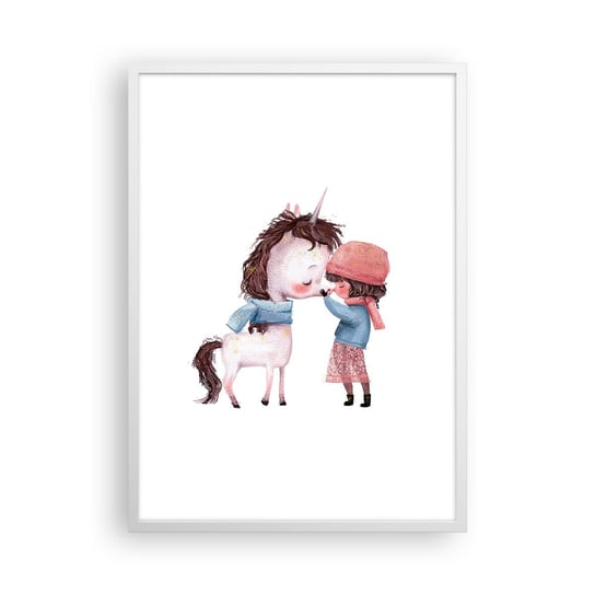 Obraz - Plakat - Zimowa opowieść - 50x70cm - Dla Dzieci Jednorożec Dziewczynka - Nowoczesny modny obraz Plakat rama biała ARTTOR ARTTOR