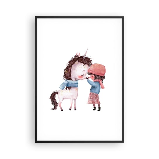 Obraz - Plakat - Zimowa opowieść - 70x100cm - Dla Dzieci Jednorożec Dziewczynka - Foto Plakaty w ramie koloru czarnego do Salonu Sypialni ARTTOR ARTTOR