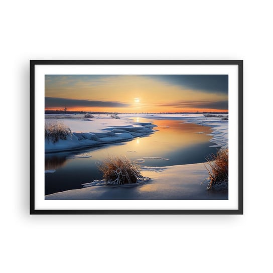 Obraz - Plakat - Zimowy zachód słońca - 70x50cm - Zima Rzeka Krajobraz - Nowoczesny modny obraz Plakat czarna rama ARTTOR ARTTOR