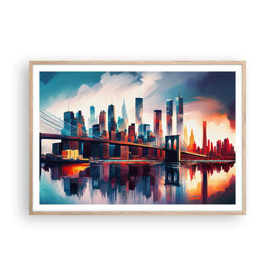 Obraz - Plakat - Zjawiskowy Nowy Jork - 100x70cm - Miasto Most Architektura - Foto Plakaty w ramie koloru jasny dąb do Salonu Sypialni ARTTOR ARTTOR