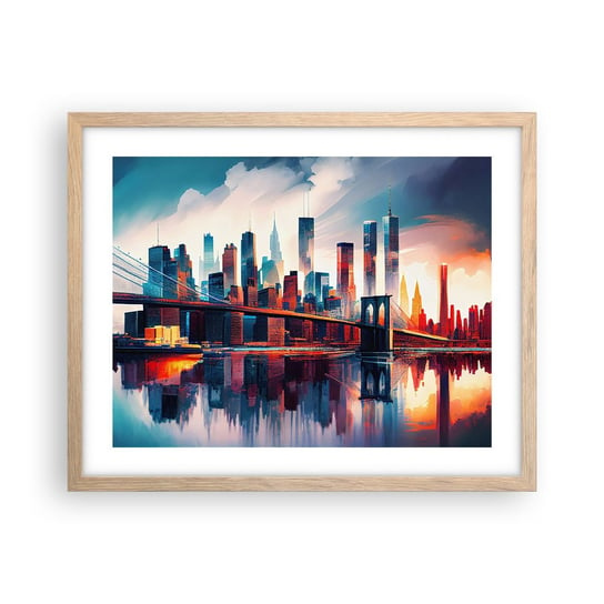 Obraz - Plakat - Zjawiskowy Nowy Jork - 50x40cm - Miasto Most Architektura - Foto Plakaty w ramie koloru jasny dąb do Salonu Sypialni ARTTOR ARTTOR