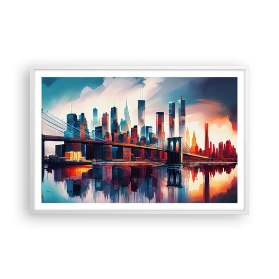 Obraz - Plakat - Zjawiskowy Nowy Jork - 91x61cm - Miasto Most Architektura - Foto Plakaty na ścianę w ramie białej - Plakat do Salonu Sypialni ARTTOR ARTTOR