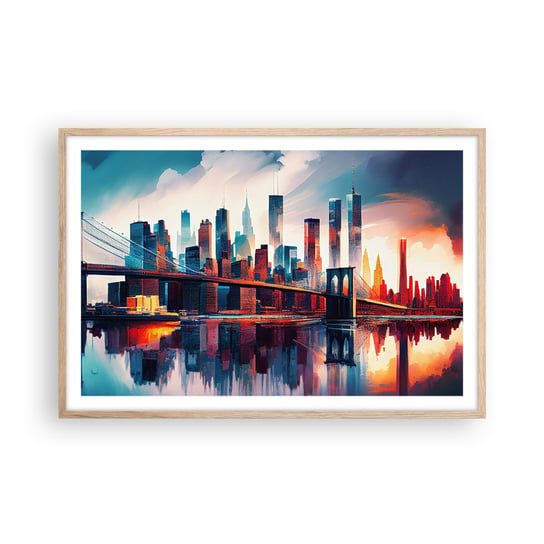 Obraz - Plakat - Zjawiskowy Nowy Jork - 91x61cm - Miasto Most Architektura - Foto Plakaty na ścianę w ramie jasny dąb - Plakat do Salonu Sypialni ARTTOR ARTTOR