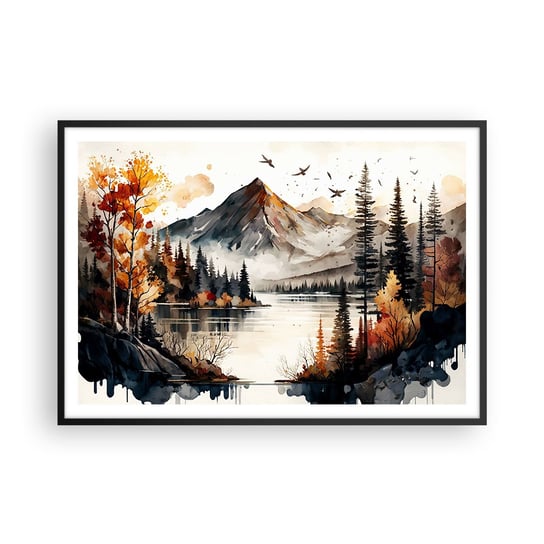 Obraz - Plakat - Złota jesień w górach - 100x70cm - Natura Widok Góry - Foto Plakaty w ramie koloru czarnego do Salonu Sypialni ARTTOR ARTTOR