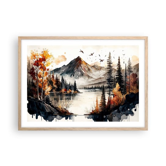 Obraz - Plakat - Złota jesień w górach - 70x50cm - Natura Widok Góry - Nowoczesny modny obraz Plakat rama jasny dąb ARTTOR ARTTOR