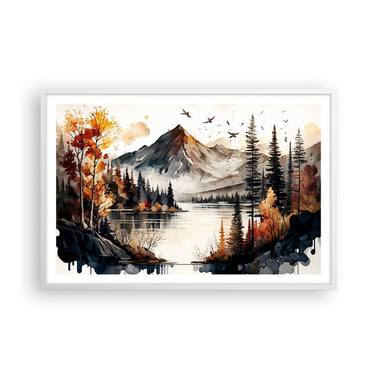 Obraz - Plakat - Złota jesień w górach - 91x61cm - Natura Widok Góry - Foto Plakaty na ścianę w ramie białej - Plakat do Salonu Sypialni ARTTOR ARTTOR