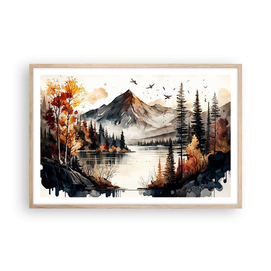 Obraz - Plakat - Złota jesień w górach - 91x61cm - Natura Widok Góry - Foto Plakaty na ścianę w ramie jasny dąb - Plakat do Salonu Sypialni ARTTOR ARTTOR