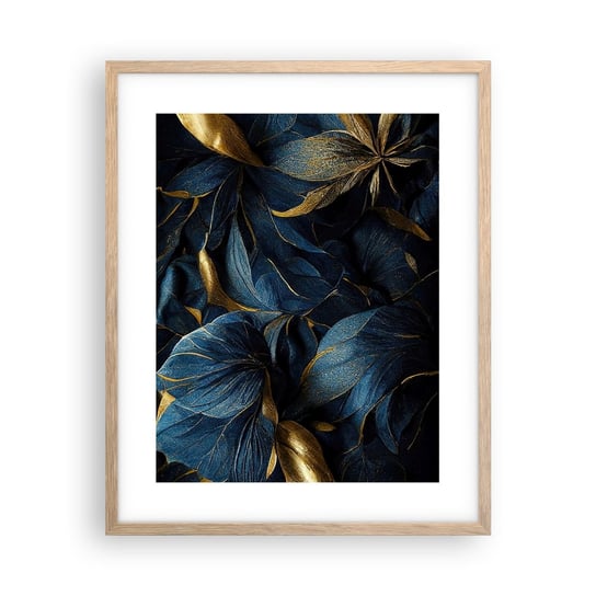 Obraz - Plakat - Złotem podszyte - 40x50cm - Kwiaty Art Deco Luksus - Foto Plakaty w ramie koloru jasny dąb do Salonu Sypialni ARTTOR ARTTOR