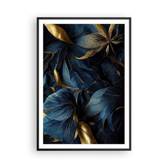 Obraz - Plakat - Złotem podszyte - 70x100cm - Kwiaty Art Deco Luksus - Foto Plakaty w ramie koloru czarnego do Salonu Sypialni ARTTOR ARTTOR