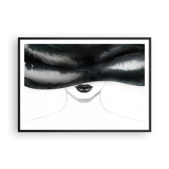 Obraz - Plakat - Zmysłowa tajemnica - 100x70cm - Kobieta W Kapeluszu Modelka Czarno-Biały - Foto Plakaty w ramie koloru czarnego do Salonu Sypialni ARTTOR ARTTOR