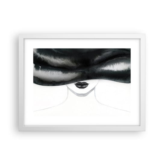 Obraz - Plakat - Zmysłowa tajemnica - 40x30cm - Kobieta W Kapeluszu Modelka Czarno-Biały - Foto Plakaty na ścianę w ramie białej - Plakat do Salonu Sypialni ARTTOR ARTTOR