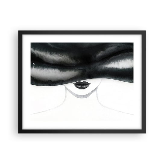 Obraz - Plakat - Zmysłowa tajemnica - 50x40cm - Kobieta W Kapeluszu Modelka Czarno-Biały - Foto Plakaty w ramie koloru czarnego do Salonu Sypialni ARTTOR ARTTOR