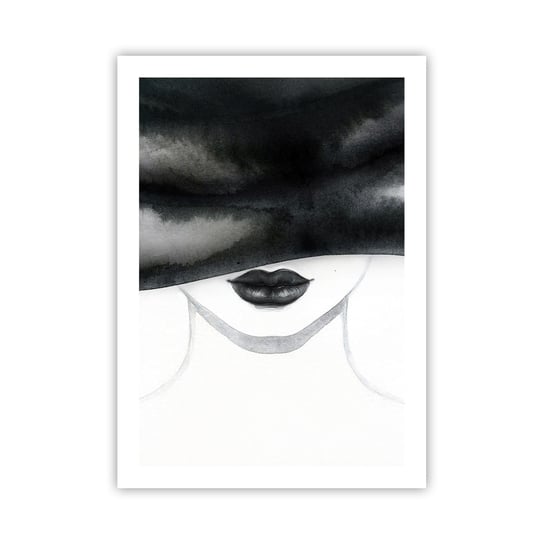 Obraz - Plakat - Zmysłowa tajemnica - 50x70cm - Kobieta W Kapeluszu Modelka Czarno-Biały - Nowoczesny modny obraz Plakat bez ramy do Salonu Sypialni ARTTOR ARTTOR