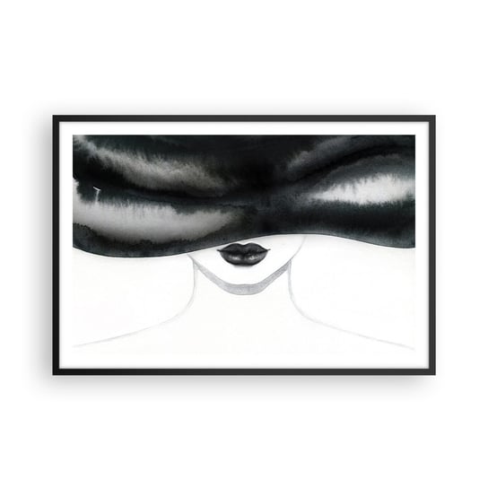 Obraz - Plakat - Zmysłowa tajemnica - 91x61cm - Kobieta W Kapeluszu Modelka Czarno-Biały - Foto Plakaty na ścianę w czarnej ramie - Plakat do Salonu Sypialni ARTTOR ARTTOR