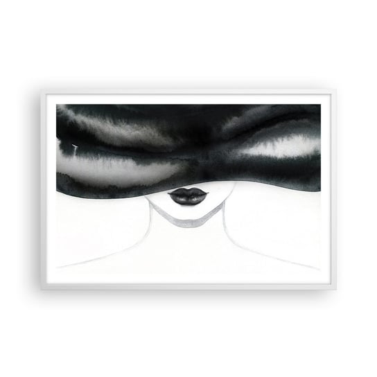 Obraz - Plakat - Zmysłowa tajemnica - 91x61cm - Kobieta W Kapeluszu Modelka Czarno-Biały - Foto Plakaty na ścianę w ramie białej - Plakat do Salonu Sypialni ARTTOR ARTTOR