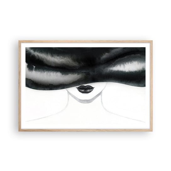 Obraz - Plakat - Zmysłowa tajemnica - 91x61cm - Kobieta W Kapeluszu Modelka Czarno-Biały - Foto Plakaty na ścianę w ramie jasny dąb - Plakat do Salonu Sypialni ARTTOR ARTTOR