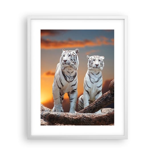 Obraz - Plakat - Zupełnie jak w Narni - 40x50cm - Zwierzęta Tygrys Zachód Słońca - Foto Plakaty w ramie koloru białego do Salonu Sypialni ARTTOR ARTTOR
