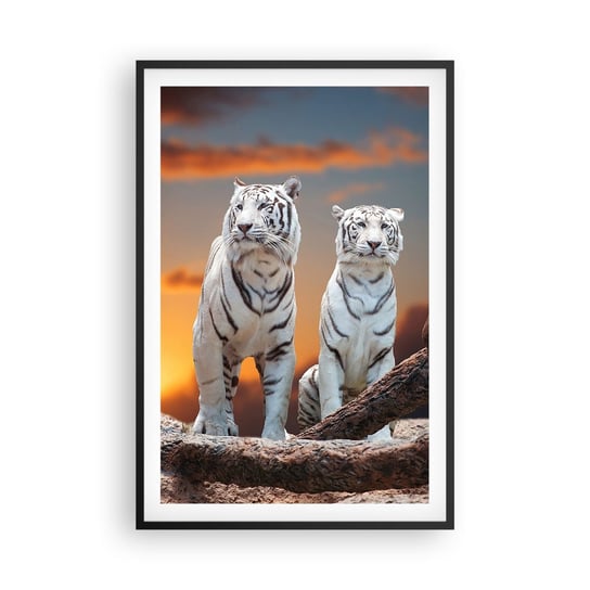 Obraz - Plakat - Zupełnie jak w Narni - 61x91cm - Zwierzęta Tygrys Zachód Słońca - Foto Plakaty na ścianę w czarnej ramie - Plakat do Salonu Sypialni ARTTOR ARTTOR