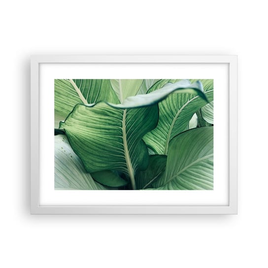 Obraz - Plakat - Życie intensywnie zielone - 40x30cm - Liście Egzotyczny Botaniczny - Foto Plakaty na ścianę w ramie białej - Plakat do Salonu Sypialni ARTTOR ARTTOR