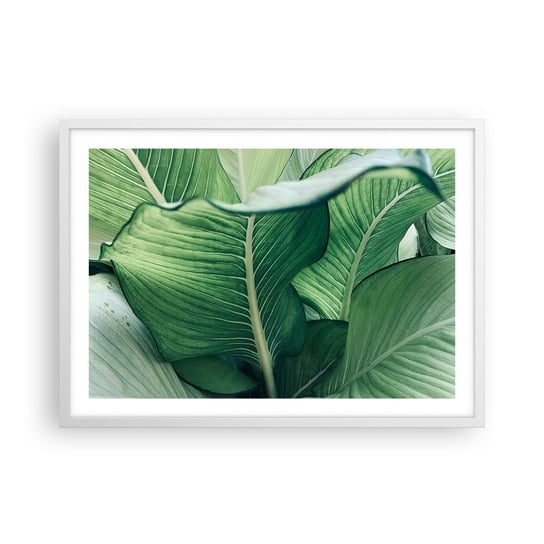 Obraz - Plakat - Życie intensywnie zielone - 70x50cm - Liście Egzotyczny Botaniczny - Nowoczesny modny obraz Plakat rama biała ARTTOR ARTTOR