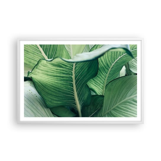 Obraz - Plakat - Życie intensywnie zielone - 91x61cm - Liście Egzotyczny Botaniczny - Foto Plakaty na ścianę w ramie białej - Plakat do Salonu Sypialni ARTTOR ARTTOR