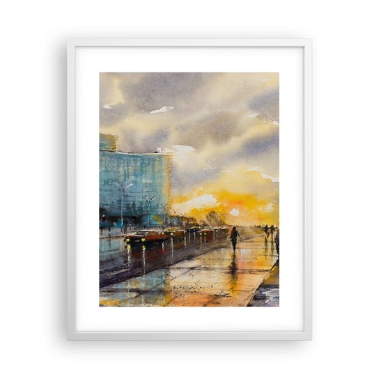 Obraz - Plakat - Życie na brzegu - 40x50cm - Pejzaż Sztuka Zachód Słońca - Foto Plakaty w ramie koloru białego do Salonu Sypialni ARTTOR ARTTOR