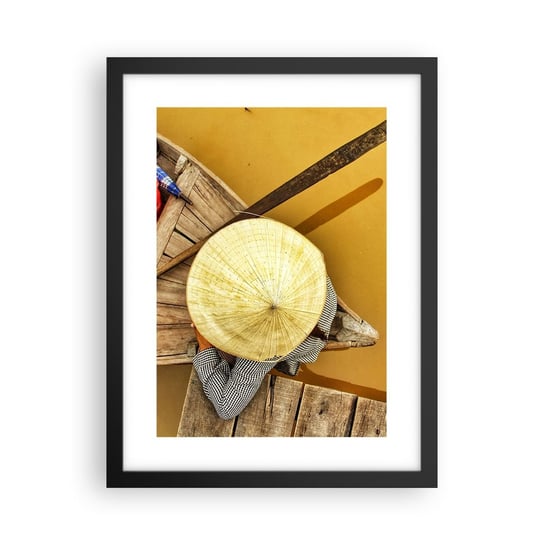 Obraz - Plakat - Życie na żółtej rzece - 30x40cm - Rzeka Mekong Łódka Drewniany Pomost - Foto Plakaty na ścianę w czarnej ramie - Plakat do Salonu Sypialni ARTTOR ARTTOR
