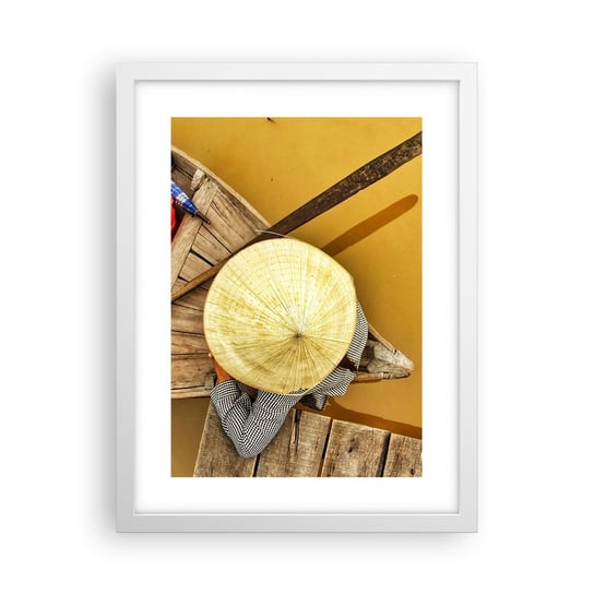Obraz - Plakat - Życie na żółtej rzece - 30x40cm - Rzeka Mekong Łódka Drewniany Pomost - Foto Plakaty na ścianę w ramie białej - Plakat do Salonu Sypialni ARTTOR ARTTOR