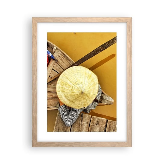 Obraz - Plakat - Życie na żółtej rzece - 30x40cm - Rzeka Mekong Łódka Drewniany Pomost - Foto Plakaty na ścianę w ramie jasny dąb - Plakat do Salonu Sypialni ARTTOR ARTTOR