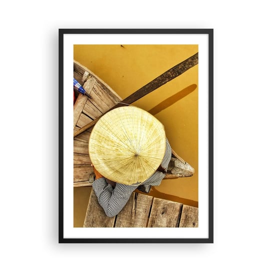 Obraz - Plakat - Życie na żółtej rzece - 50x70cm - Rzeka Mekong Łódka Drewniany Pomost - Nowoczesny modny obraz Plakat czarna rama ARTTOR ARTTOR