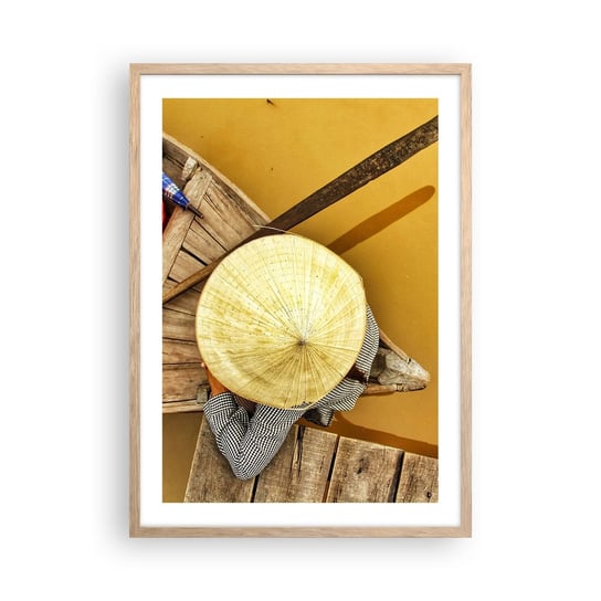 Obraz - Plakat - Życie na żółtej rzece - 50x70cm - Rzeka Mekong Łódka Drewniany Pomost - Nowoczesny modny obraz Plakat rama jasny dąb ARTTOR ARTTOR